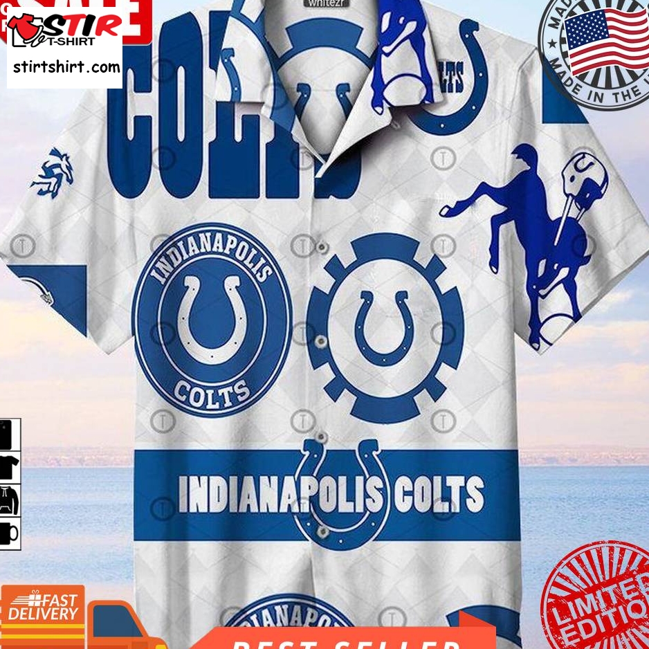 Indianapolis Colts Nfl Hawaiian Graphic Print Short Sleeve Hawaiian Shirt L98   6075  Indianapolis Colts 