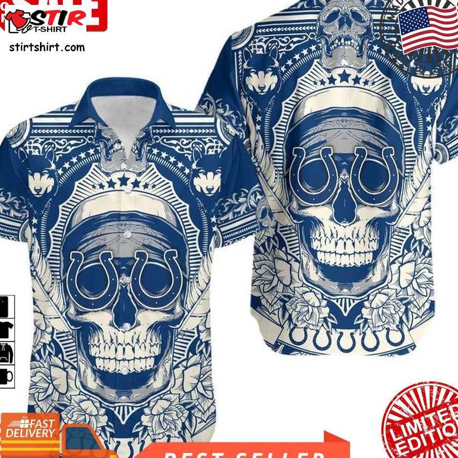 Indianapolis Colts Skull Nfl Gift For Fan Hawaii Shirt And Shorts Summer Collection 4 H97  Indianapolis Colts 