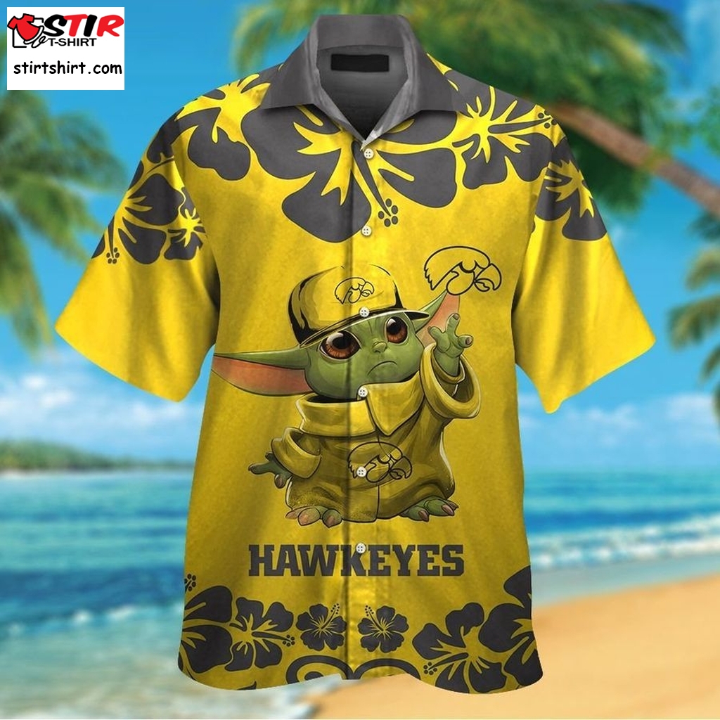 Iowa Hawkeyes Baby Yoda Short Sleeve Button Up Tropical Aloha Hawaiian Shirts For Men Women  Hawkeye 