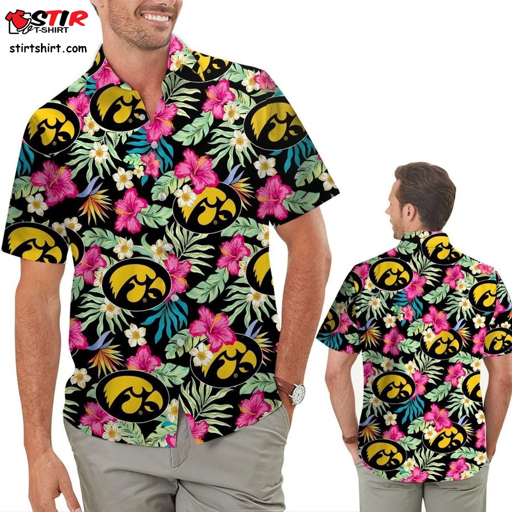 Iowa Hawkeyes Hibiscus Short Sleeve Button Up Tropical Aloha Hawaiian Shirts For Men Women For Sport Lovers In Summer  Hawkeye 
