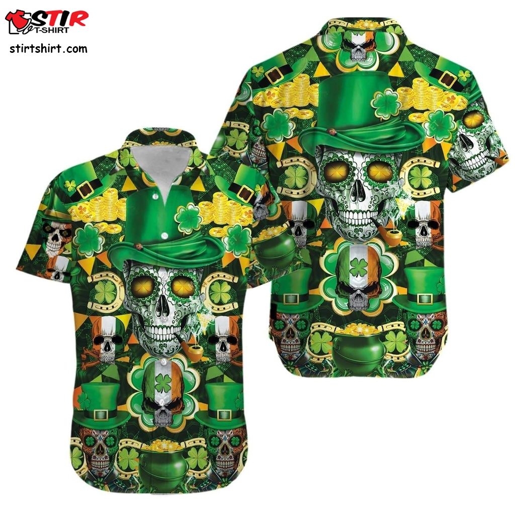 Irish Skull Rich St Patrick Green Hawaiian Aloha Shirts  Boogaloo 