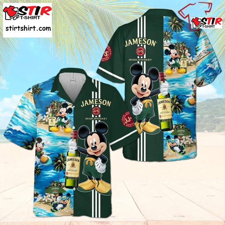 Jameson Irish Whiskey Mickey Mouse All Over Print 3D Aloha Summer Beach Green Hawaiian Shirt