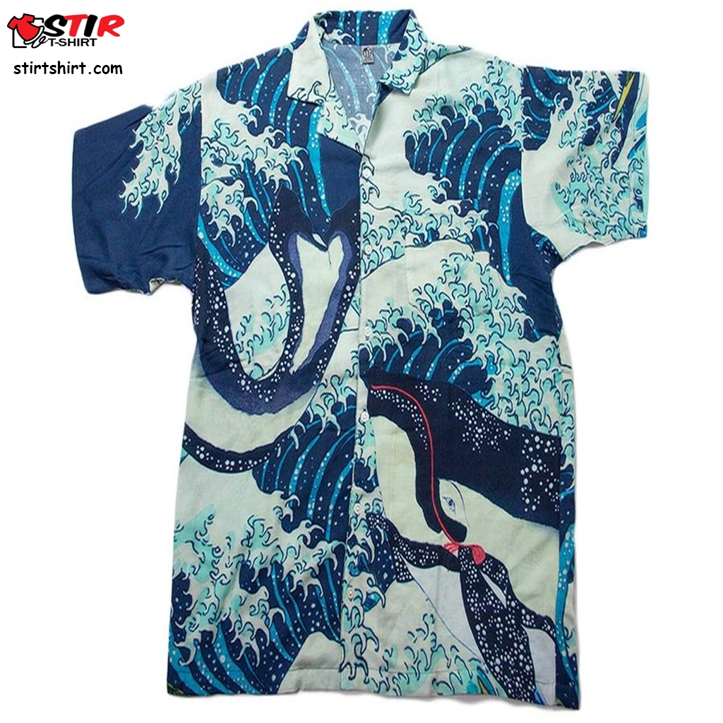 Japanese Ukiyo E Hawaiian Shirt  Kujira Ukiyoe Print Men's Shirt  Japanese Traditional Woodblock Print Shirt For Him  Japanese Fashion