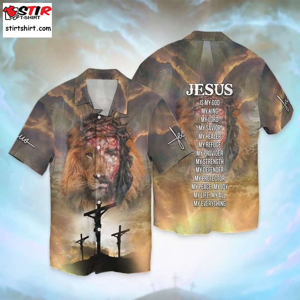 Jesus Lion My Everything Jesus Is My God My King My Lord My Savior My Healer My Refuge Graphic Print Short Sleeve Hawaiian Casual Shirt Y97  Lord Of The Rings 