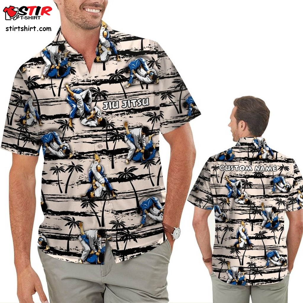 Jiu Jitsu Tropical Coconut Trees Custom Name Personalized Gifts Men Aloha Button Up Hawaiian Shirt For Bjj Martial Lover  Marine Corps 