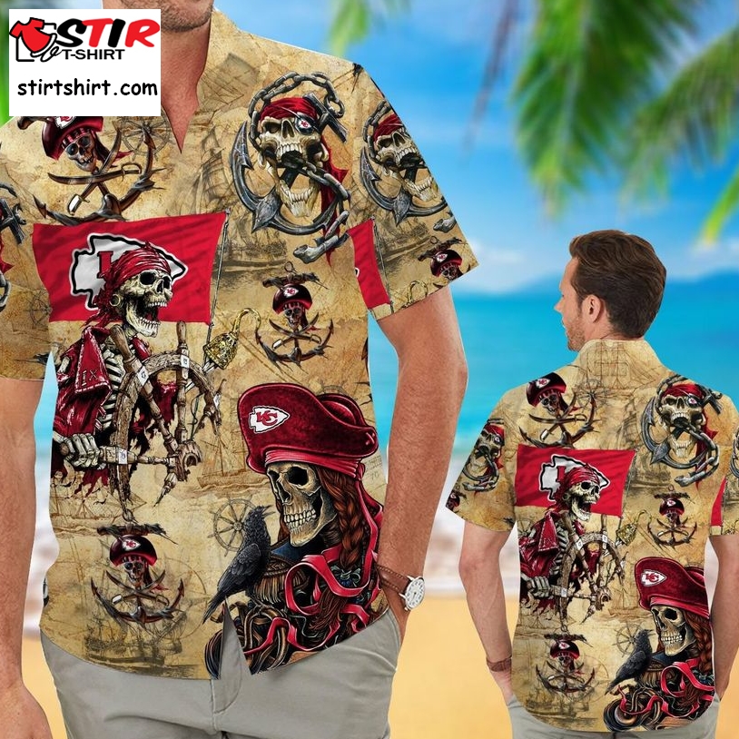 Kansas City Chiefs Pirates Aloha Hawaiian Button Up Shirt Retro Vintage Style Full Size For Sale  Kansas City Chiefs 