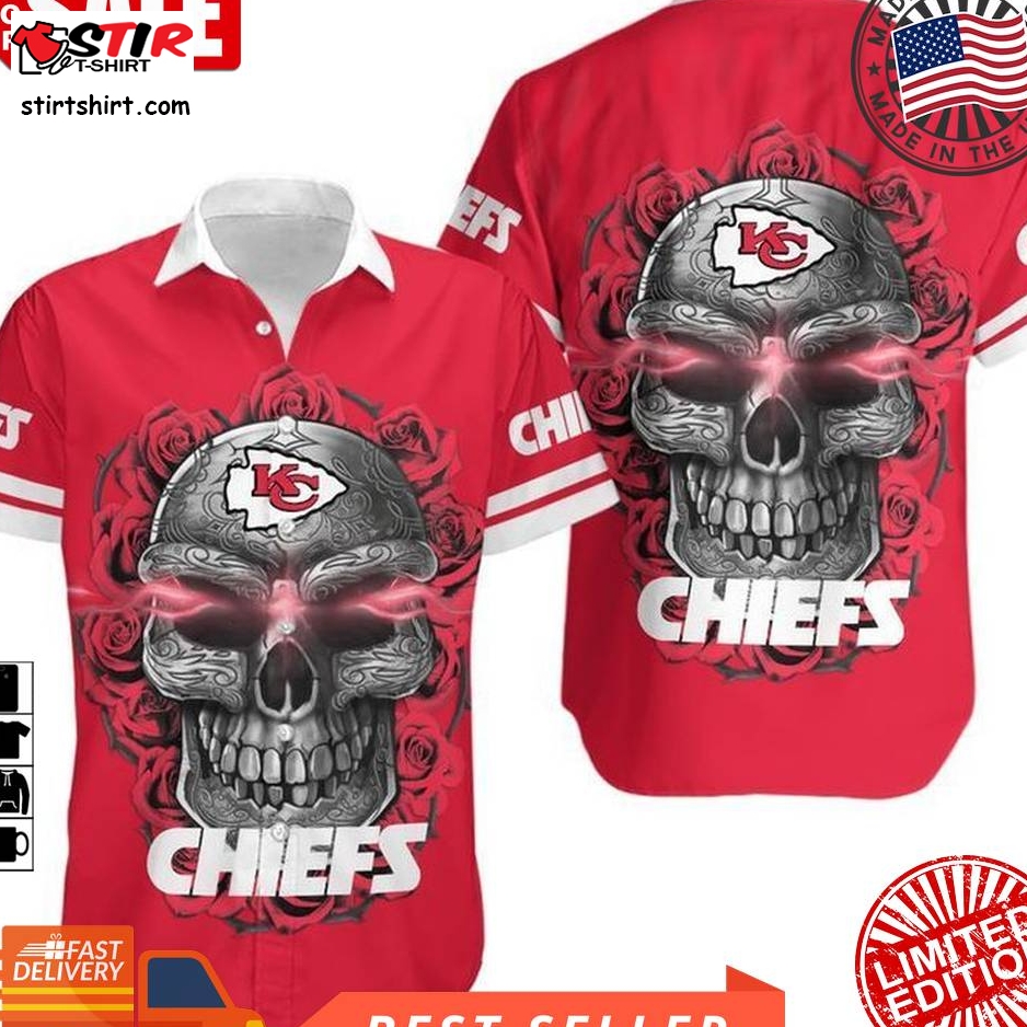 Kansas City Chiefs Sugar Skull Nfl Gift For Fan Hawaiian Graphic Print Short Sleeve Hawaiian Shirt H97  Kansas City Chiefs 