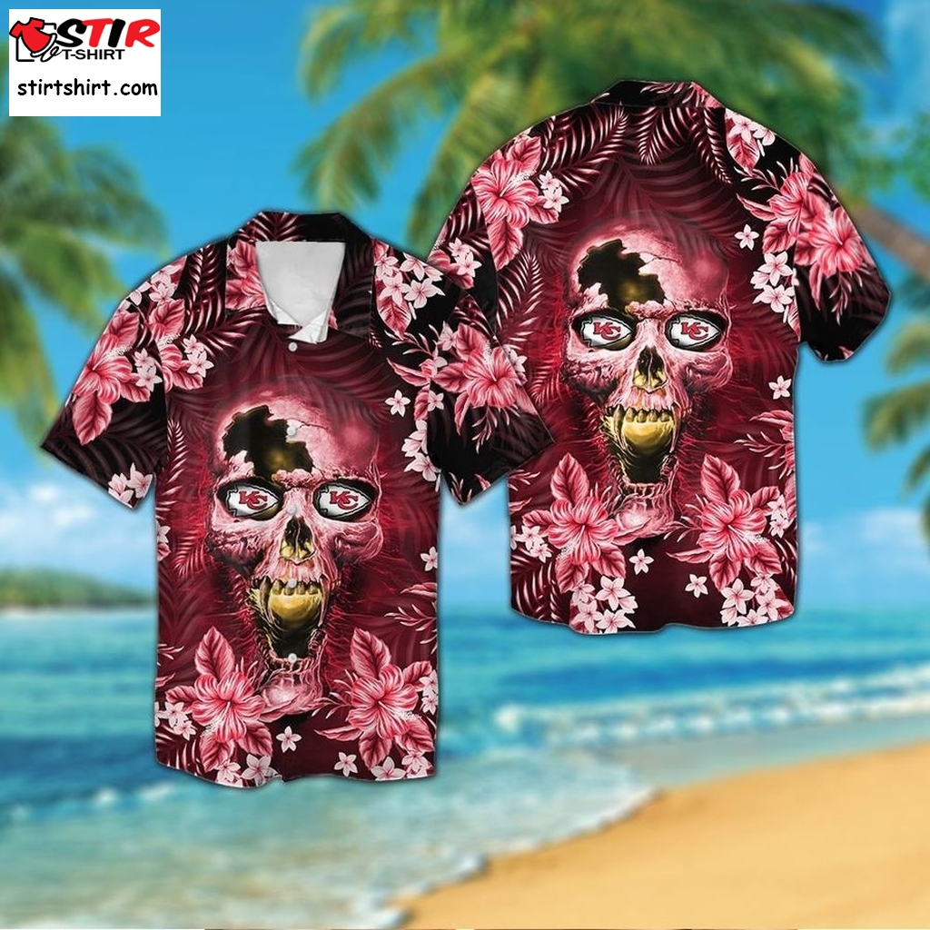 Kansas City Chiefsskull Short Sleeve Button Up Tropical Aloha Hawaiian Shirts For Men Women  Chiefs 