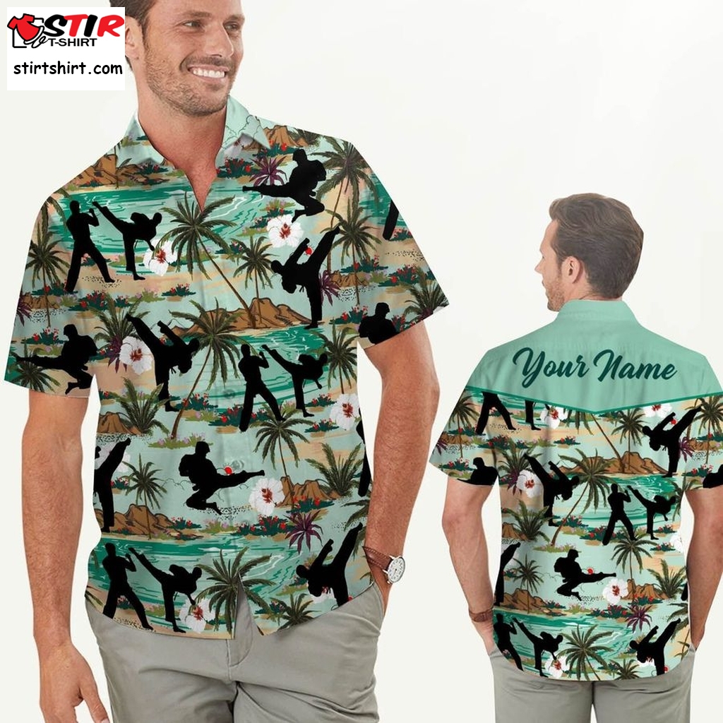 Karate Coconut Tree And Beach Custom Name Men Hawaiian Shirt For Martial Arts Lovers  Boston Red Sox 