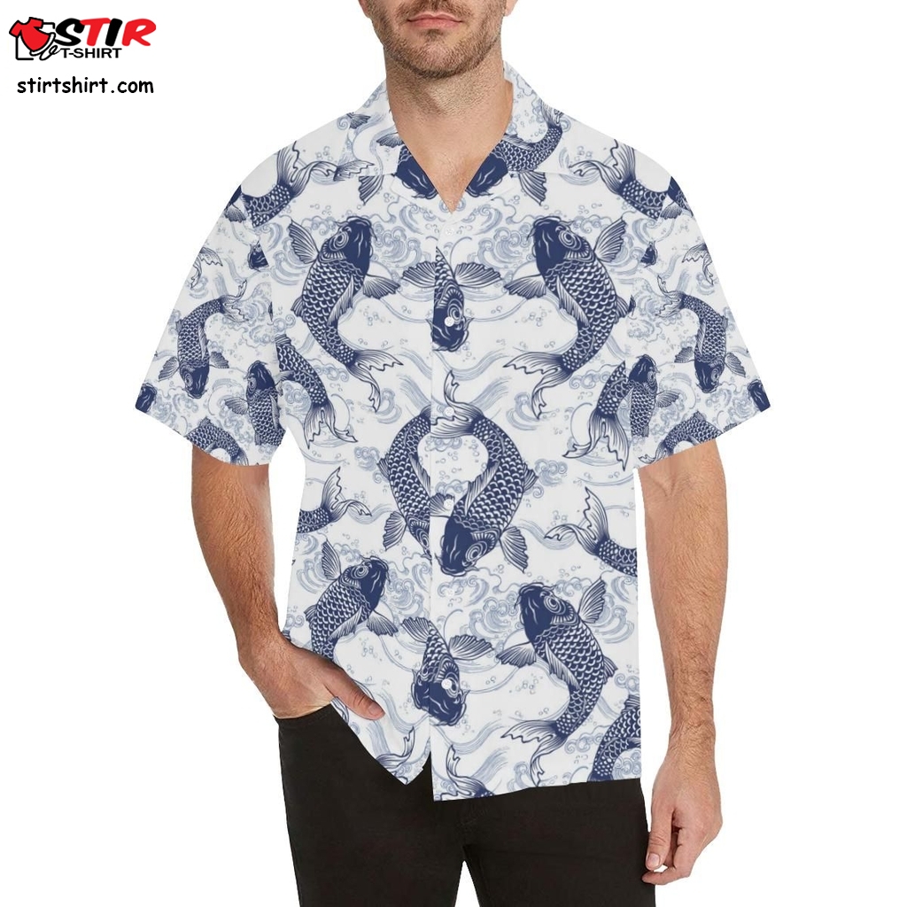 Koi Fish Carp Fish Pattern Men All Over Print Hawaiian Shirt  Slim 