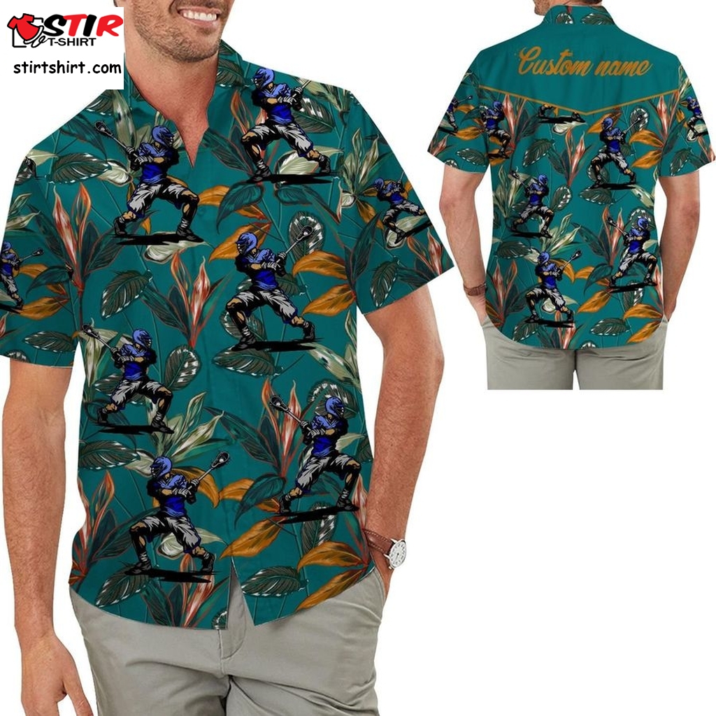 Lacrosse Sporty Men Hawaiian Aloha Tropical Floral Custom Name Shirt For Lacrosse Lovers On Summer Vacation  Ironworker 