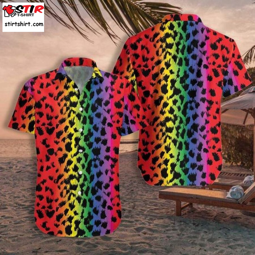 Leopard Skin Lgbt Hawaiian Shirt For Gaymer, Lesbian Hawaiian Shirt With Leopard Background