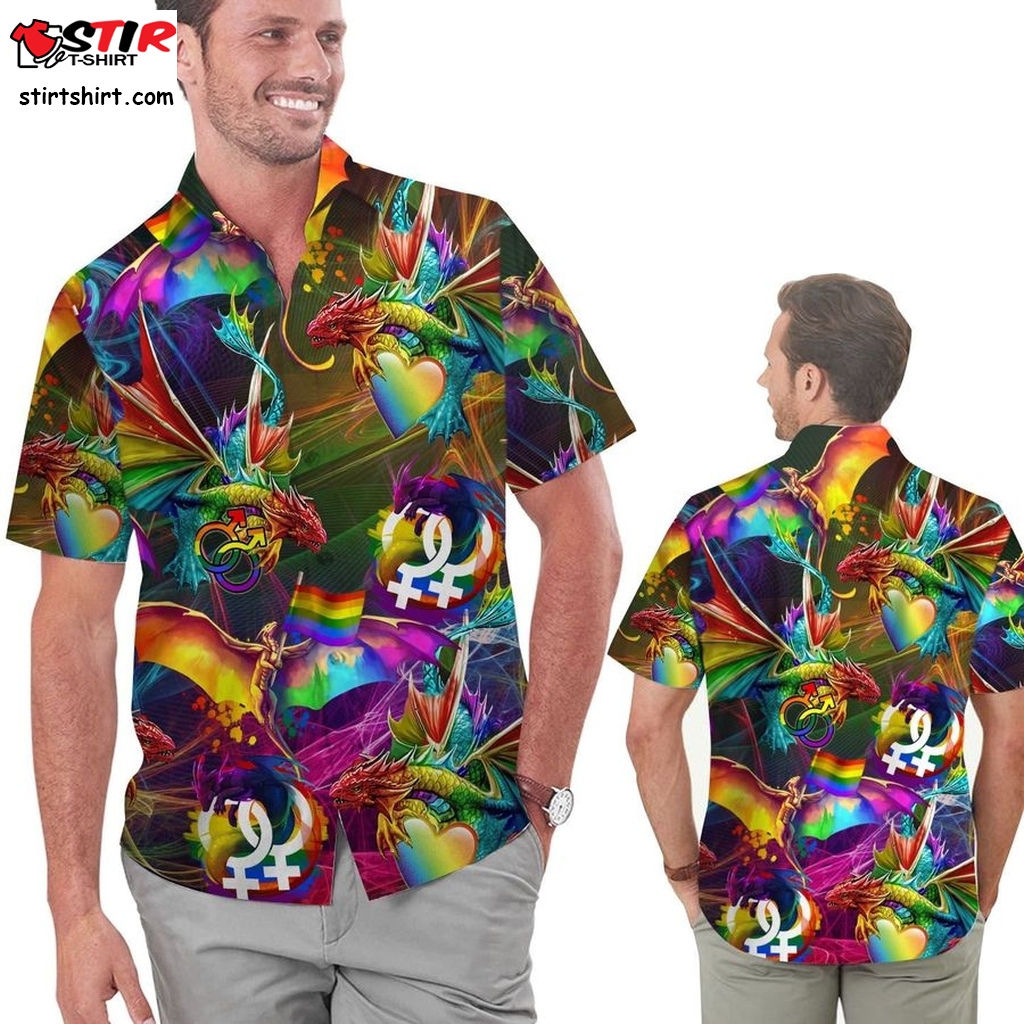 Lgbt Dragon Rainbow Men Hawaiian Shirt For Lgbt Community In Pride Month  Dragon Quest 