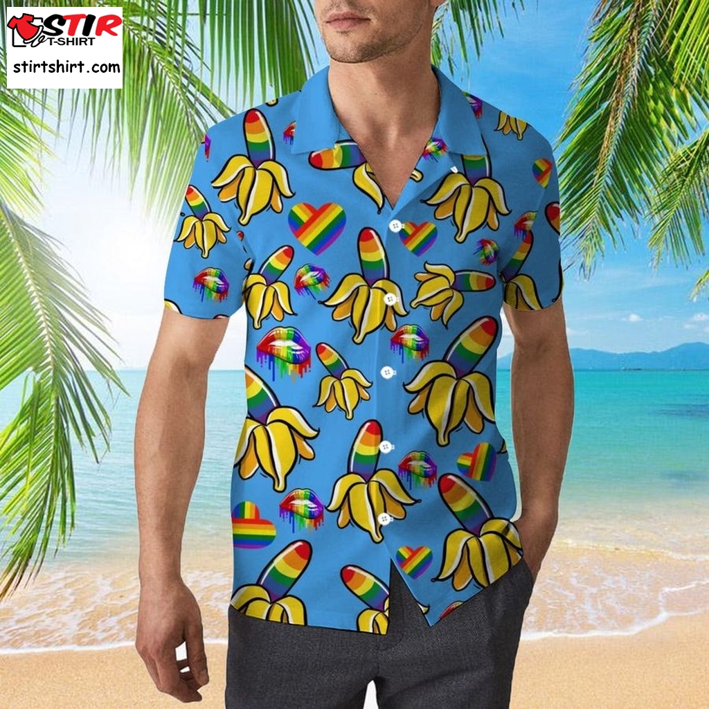 Lgbt Pride Hawaiian Full Print Shirts For Couple Gay Men, Couple Lesbian Gifts, Banana Lgbtq Hawaiian Shirt