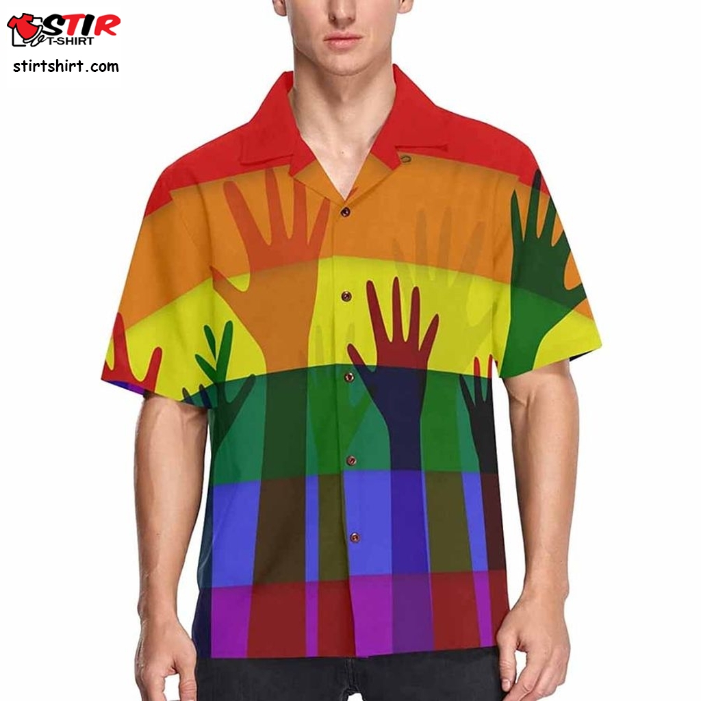 Lgbt Rainbow Flag Men's Hawaiian Shirt, Pride Ally Hawaii Shirt, Ally Pride Hawaiian 3D Shirt   Mens