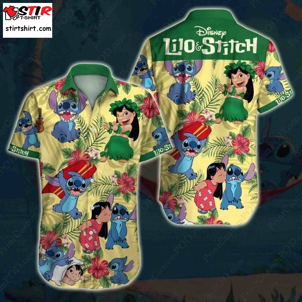 Lilo And Stitch Hawaiian Graphic Print Short Sleeve Hawaiian Casual Shirt N98   6801  Lilo And Stitch  Guy