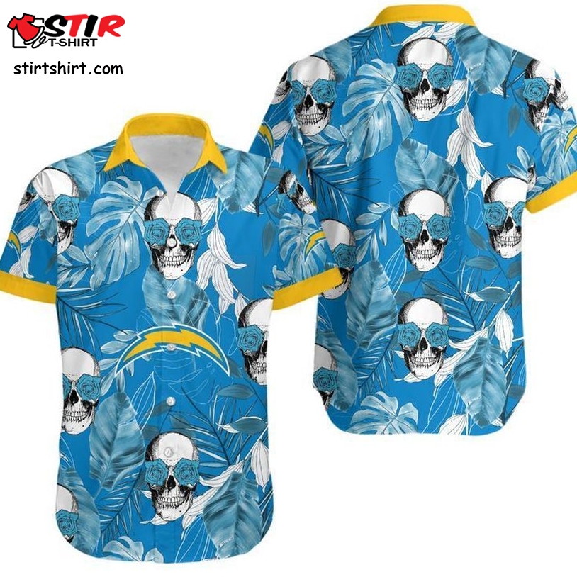 Los Angeles Chargers Coconut Leaves And Skulls Hawaii Shirt And Shorts Summer Collection H97  Wholesale 
