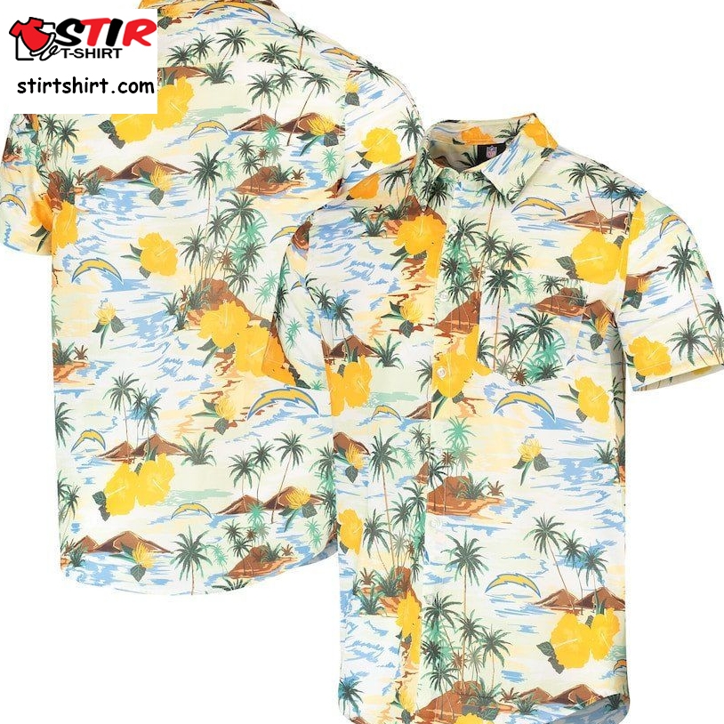 Los Angeles Chargers Cream Paradise Floral Button Up Hawaiian Shirt  Wholesale 