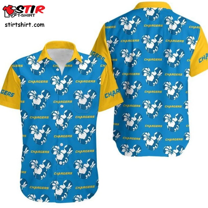 Los Angeles Chargers Mickey And Flowers Hawaii Shirt And Shorts Summer Collection H97  Wholesale 