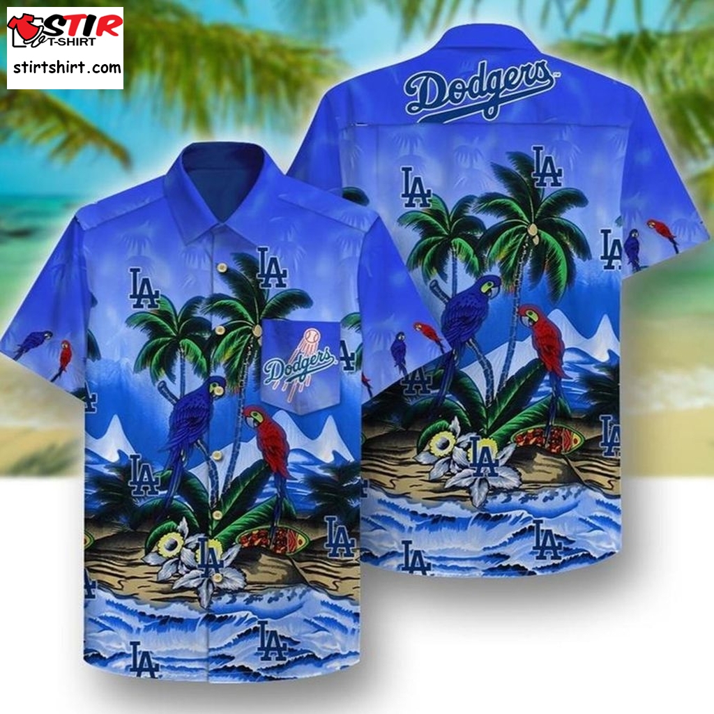 Los Angeles Dodgers Beach Pattern Hawaiian Shirt  Hi Vis 