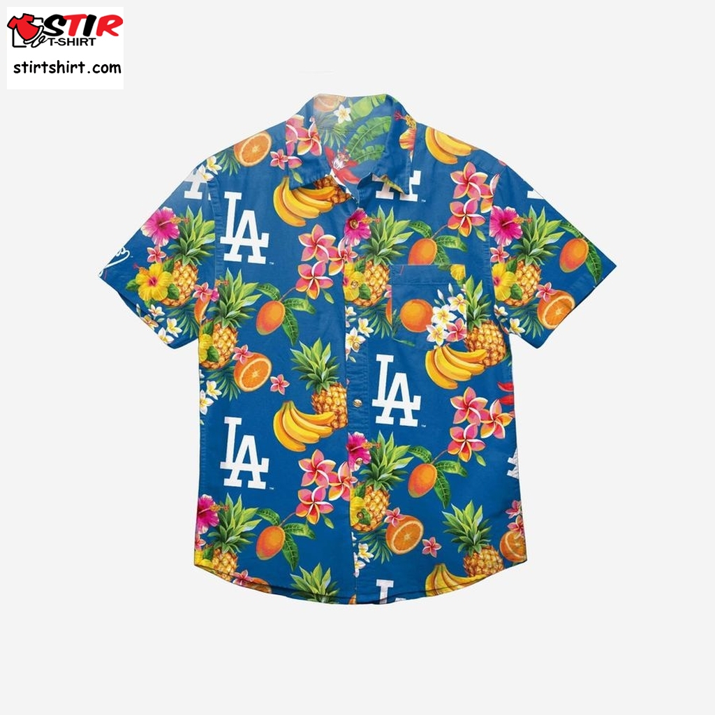Los Angeles Dodgers Floral Button Up Hawaiian Shirt Hi Vis - StirTshirt