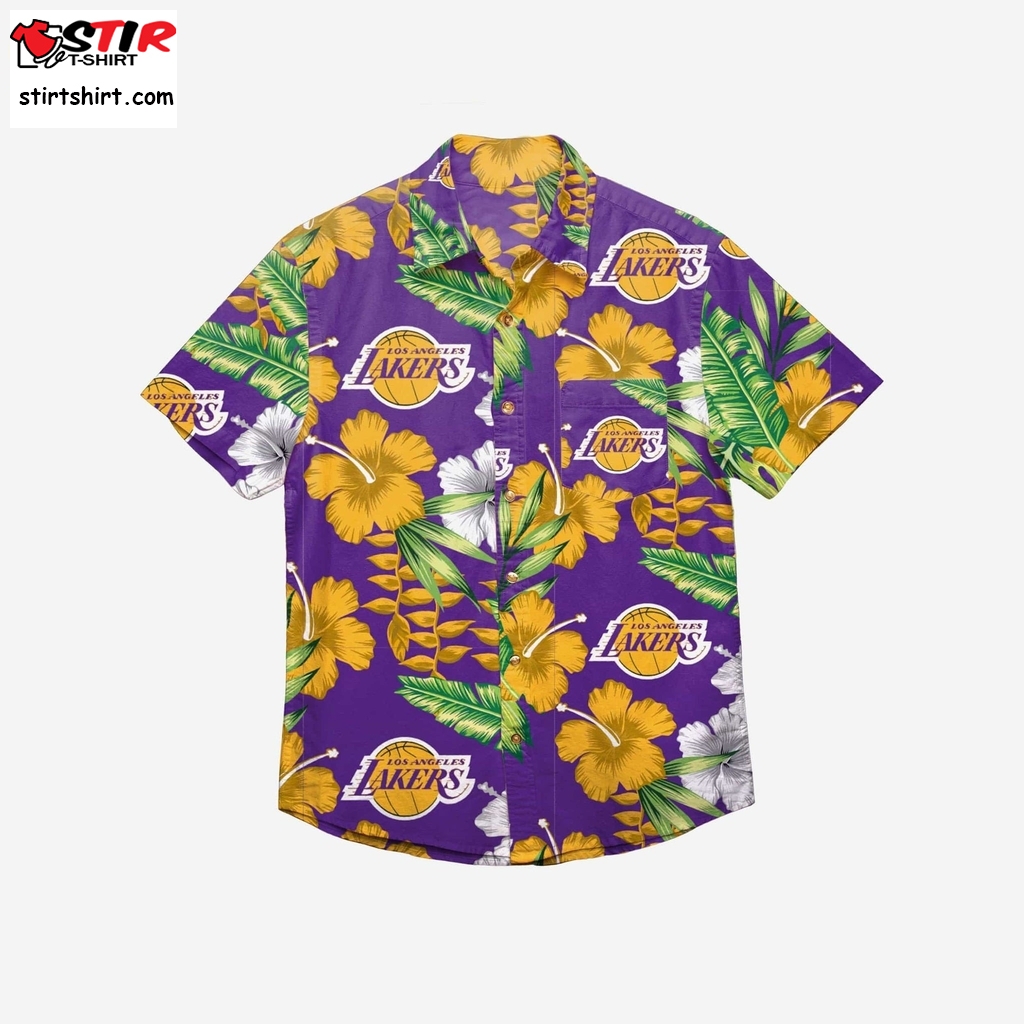 Los Angeles Lakers Floral Button Up Hawaiian Shirt