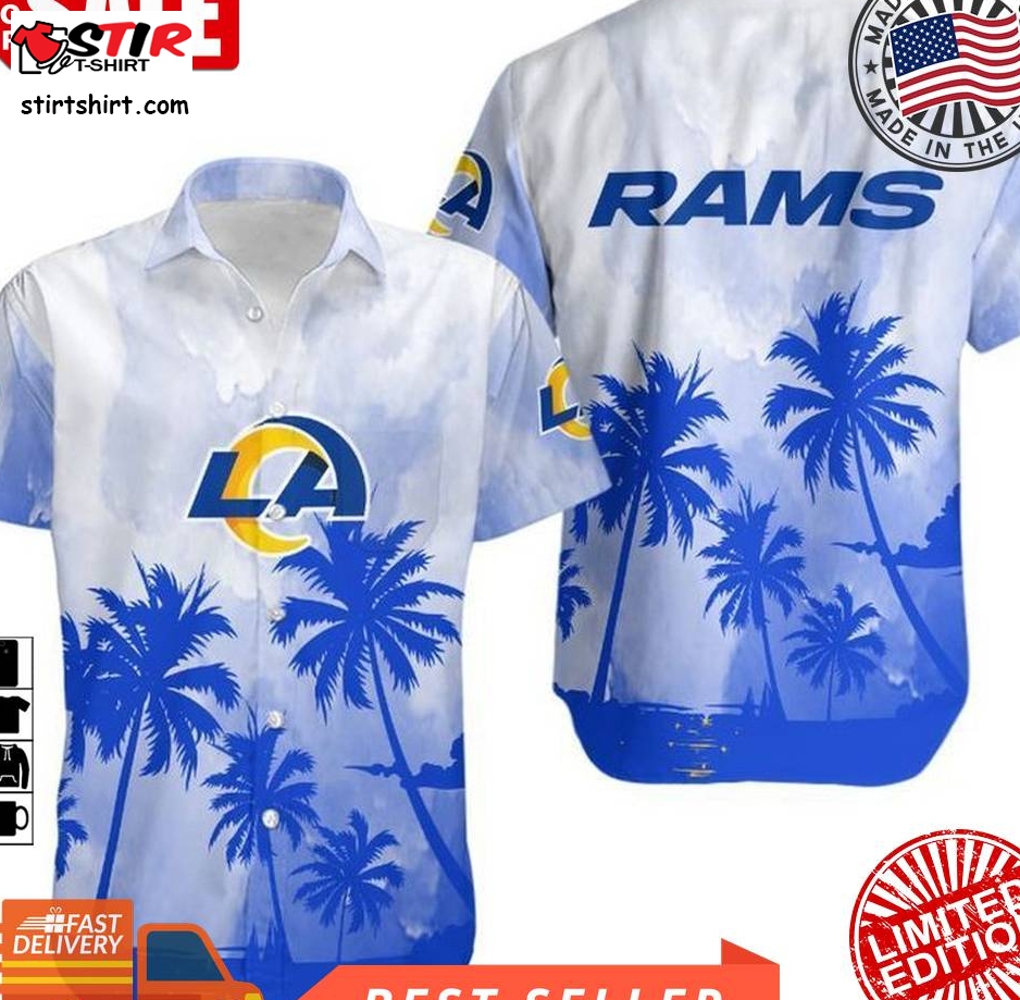 Los Angeles Rams Coconut Trees Nfl Gift For Fan Hawaiian Graphic Print Short Sleeve Hawaiian Shirt H97  Los Angeles Rams 