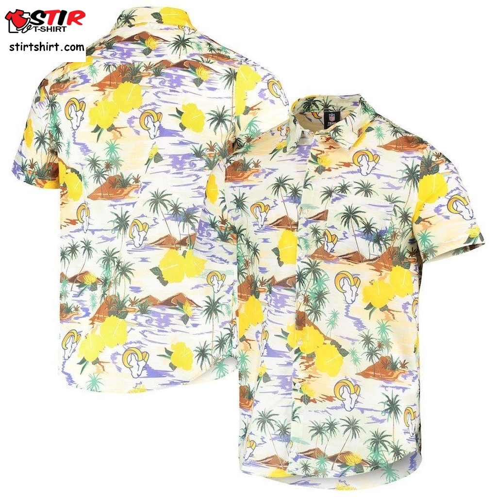 Los Angeles Rams Cream Paradise Floral Button Up Hawaiian Shirt  Puma Hawaiian Golf Shirt