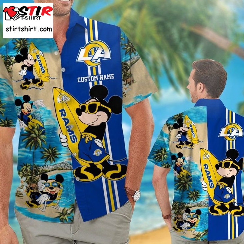 Los Angeles Rams Mickey Custom Name Short Sleeve Button Up Tropical Aloha Hawaiian Shirts For Men Women  Los Angeles Rams 