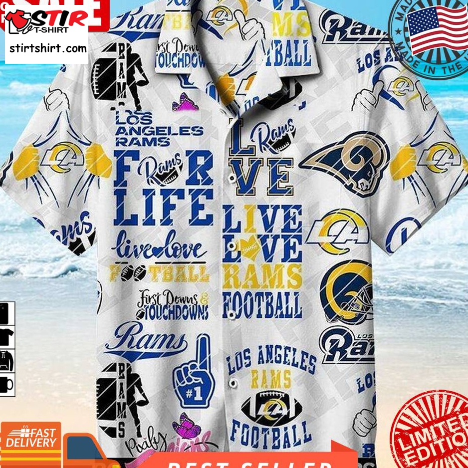 Los Angeles Rams Nfl Hawaiian Graphic Print Short Sleeve Hawaiian Shirt L98   4458  Los Angeles Rams 
