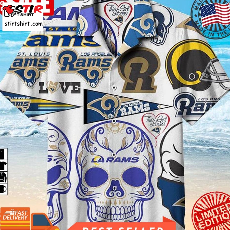 Los Angeles Rams Nfl Hawaiian Graphic Print Short Sleeve Hawaiian Shirt L98   7871  Los Angeles Rams 
