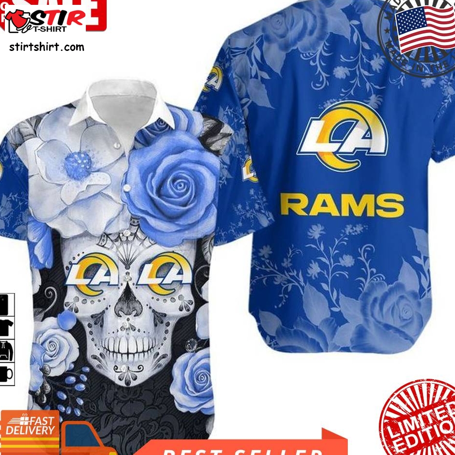 Los Angeles Rams Skull Nfl Gift For Fan Hawaiian Graphic Print Short Sleeve Hawaiian Shirt H97  Los Angeles Rams 