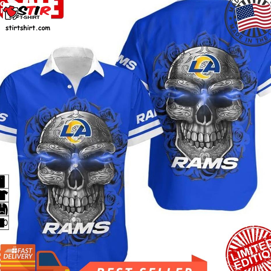 Los Angeles Rams Sugar Skull Nfl Gift For Fan Hawaiian Graphic Print Short Sleeve Hawaiian Shirt H97   5514  Los Angeles Rams 