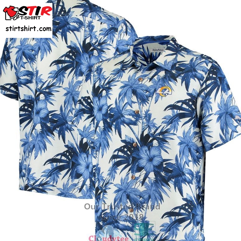Los Angeles Rams Tommy Bahama Sport Harbor Island Hibiscus Camp Royal Hawaiian Shirt  Men's  Pattern
