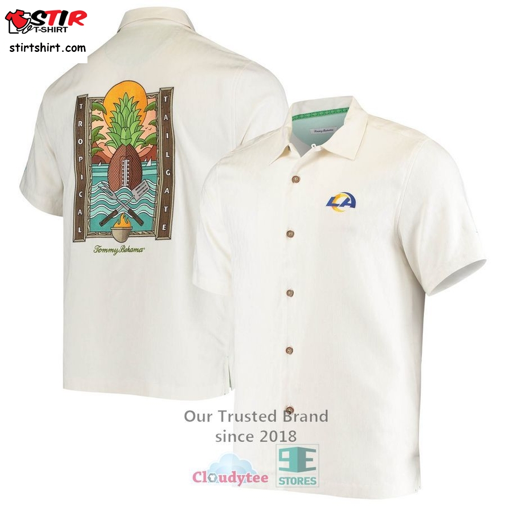 Los Angeles Rams Tommy Bahama Sport Tropical Tailgate Silk White Hawaiian Shirt  Silk  Mens