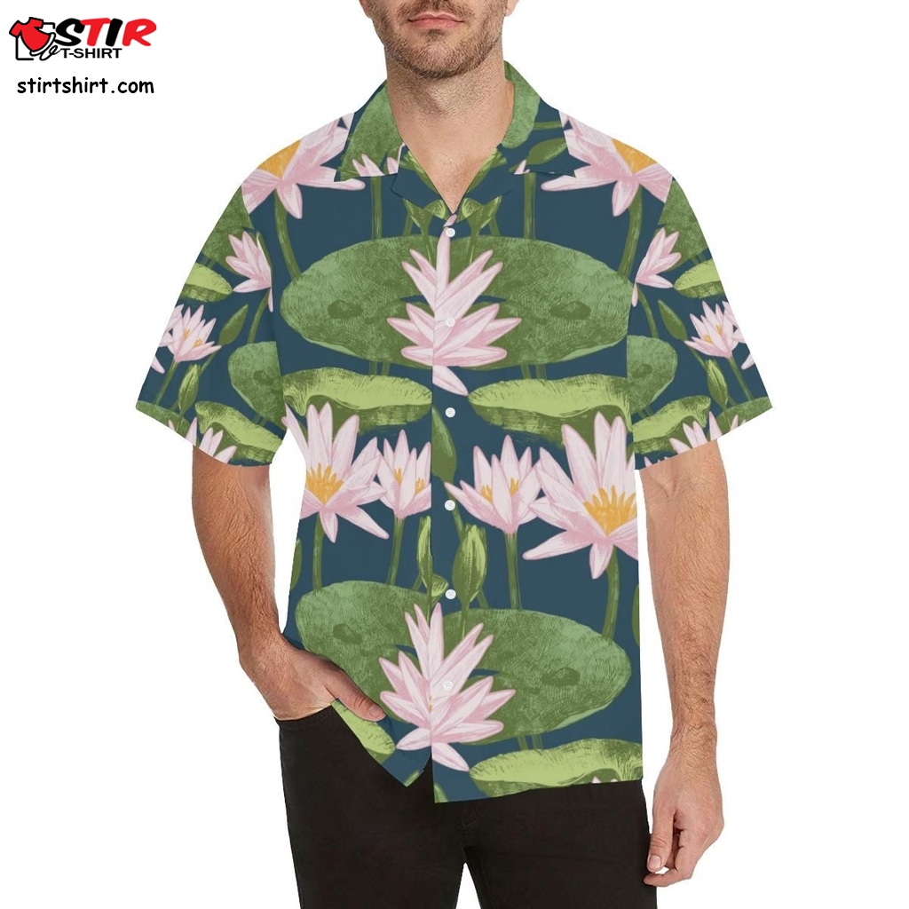 Lotus Waterlily Pattern Background Men All Over Print Hawaiian Shirt  Puma Hawaiian Golf Shirt