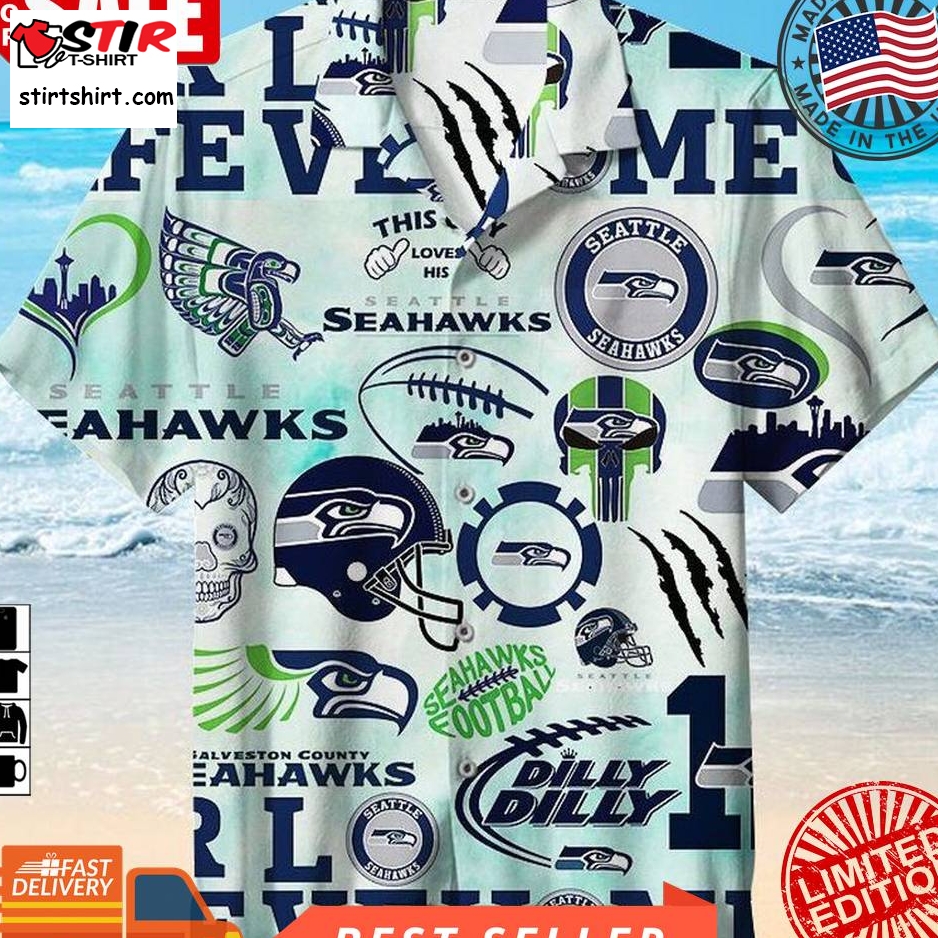 Love My Seattle Seahawks Nfl Hawaiian Graphic Print Short Sleeve Hawaiian Shirt Size S   5Xl