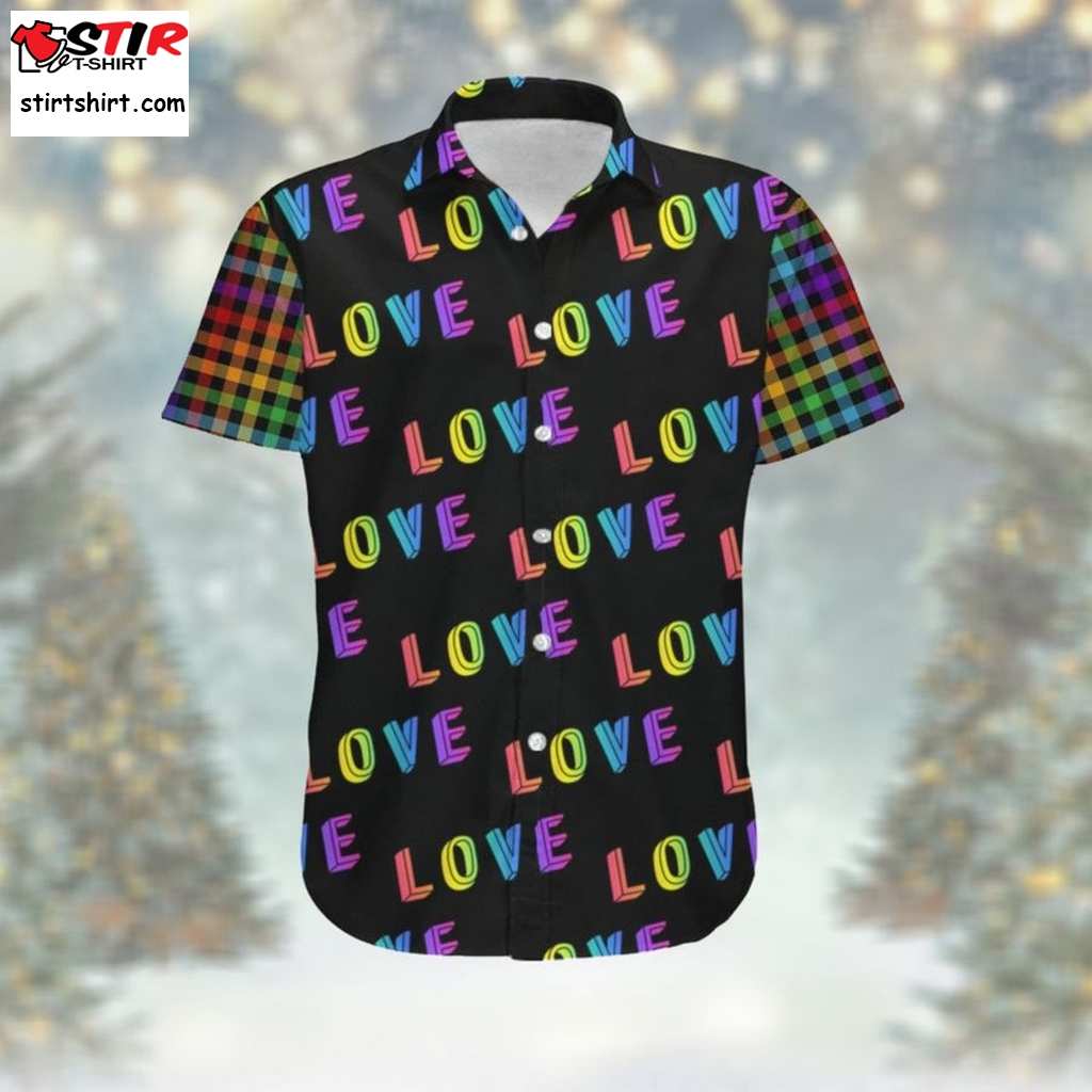 Love Rainbow Plaid Pattern Lgbt Gay Lesbian Transgender Bisexual 3D Women Hawaiian Aloha Tropial Beach Button Up Shirt