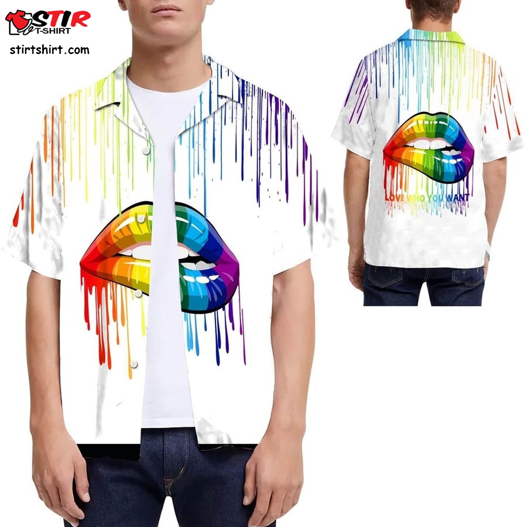 Love Who You Want Rainbow Lips Watercolor Men Hawaiian Shirt For Lgbt Community  3x 