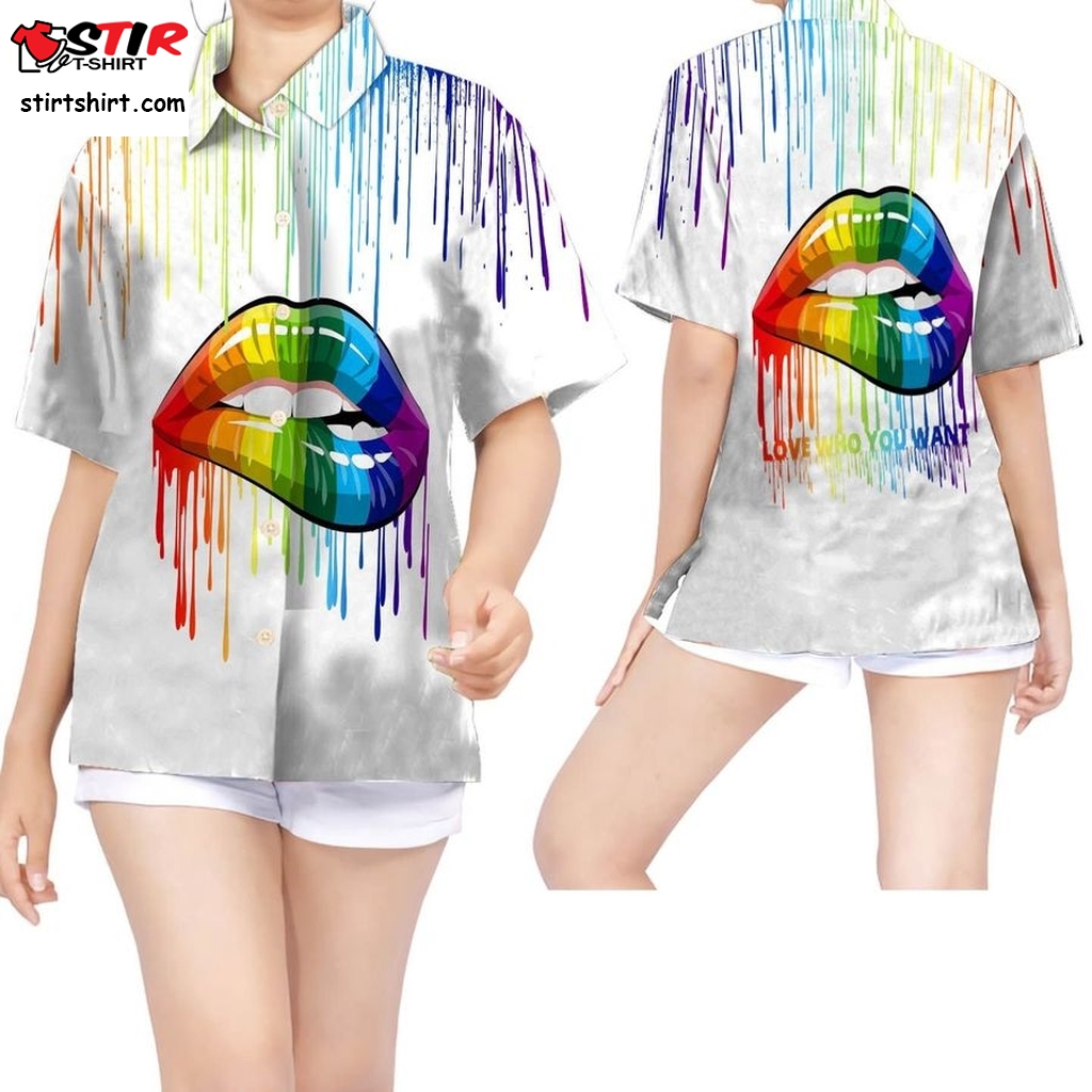 Love Who You Want Rainbow Lips Watercolor Women Hawaiian Shirt For Lgbt Community In This Summer  This Is My 