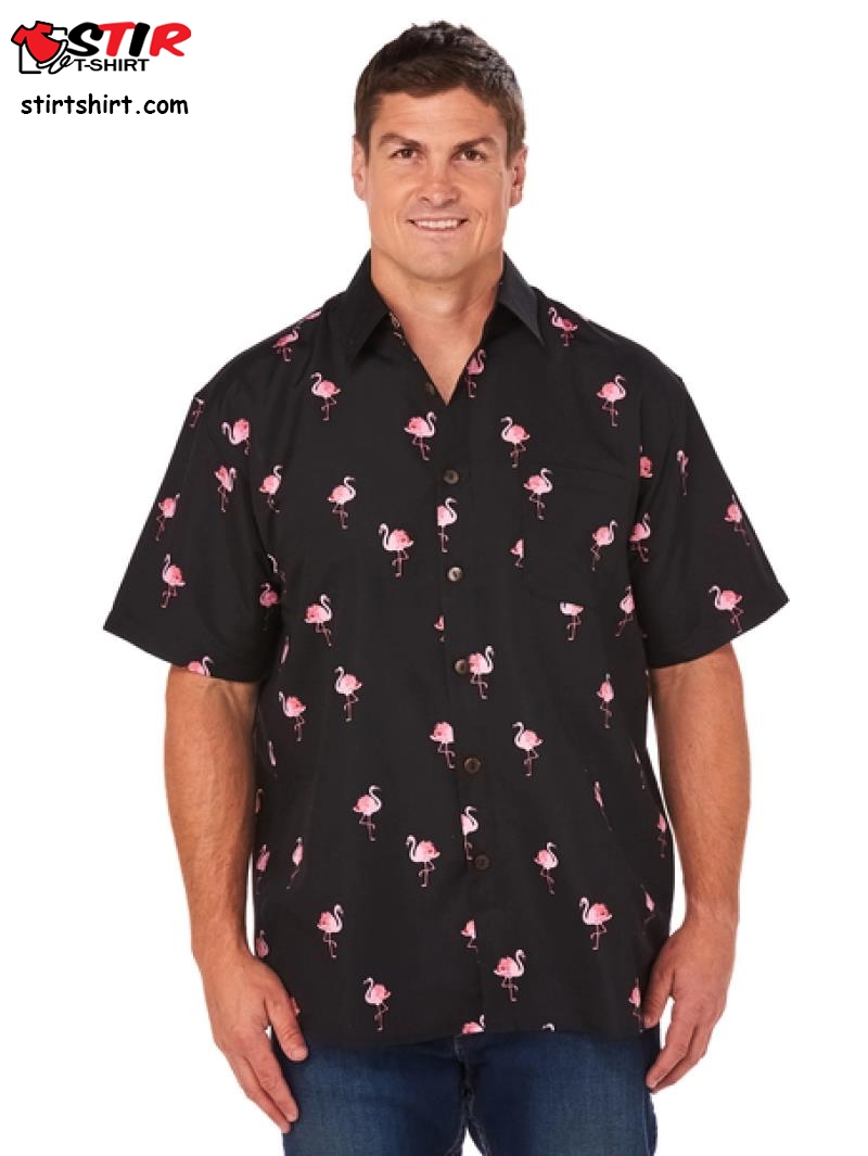 Lowes Black Flamingo Print Hawaiian Shirt  s Black