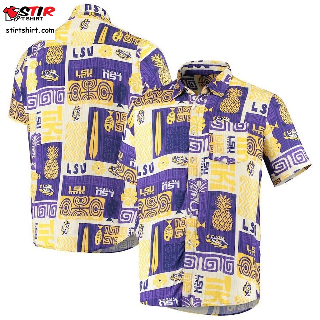 Lsu Tigers Yellow Tiki Button Up Hawaiian T Shirt  Lsu 