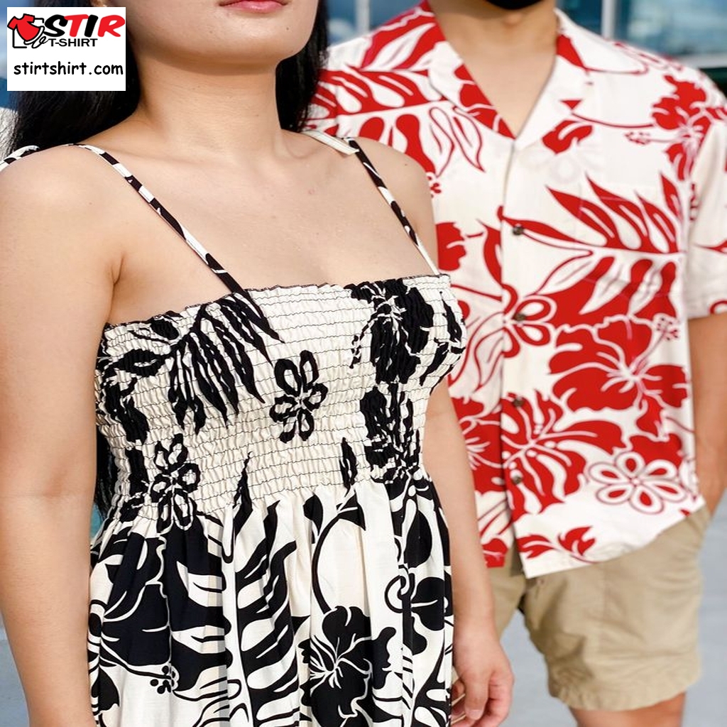 Made In Hawaii Super Soft Rayon Big Hibiscus Middle Length Maxi Dress Matching Shirt Beach Vacation Wedding Photo Fashion  Matching Hawaiian Dress And Shirt