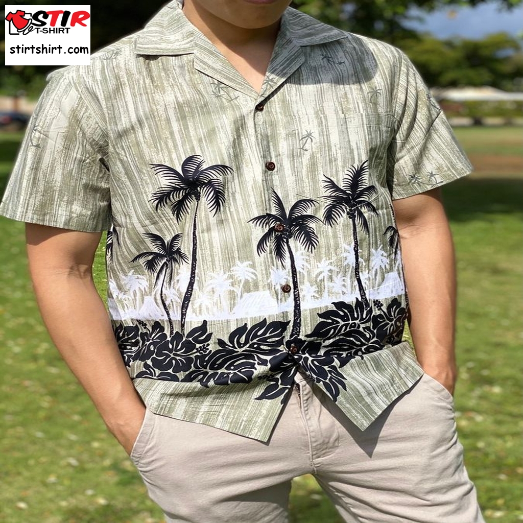 Made In Hawaii, Usa   100% Cotton Palms Hawaiian Village Aloha Shirt   Big And Tall Available, Small To 4Xl,5Xl,6Xl,7Xl