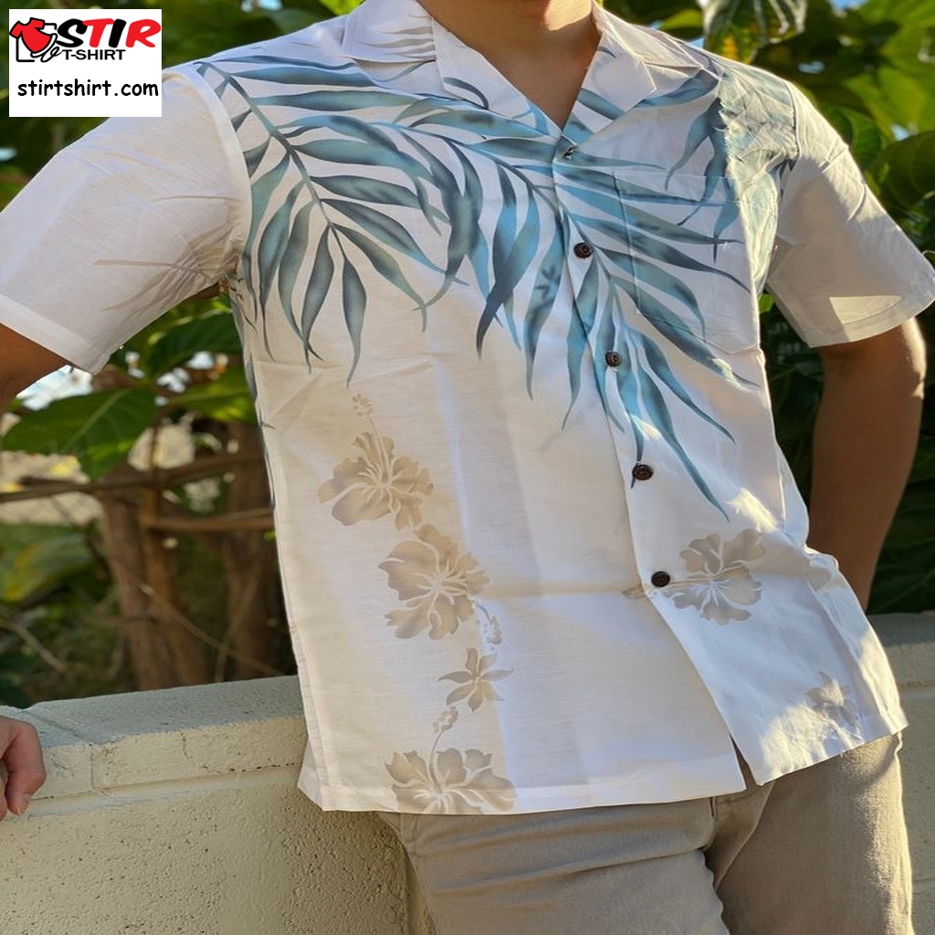 Made In Hawaii, Usa   Natural Shoulder Fern Aloha Shirt  Cotton   Big And Tall Available, Small   2Xl, 3Xl,4Xl,5Xl,6Xl,7Xl