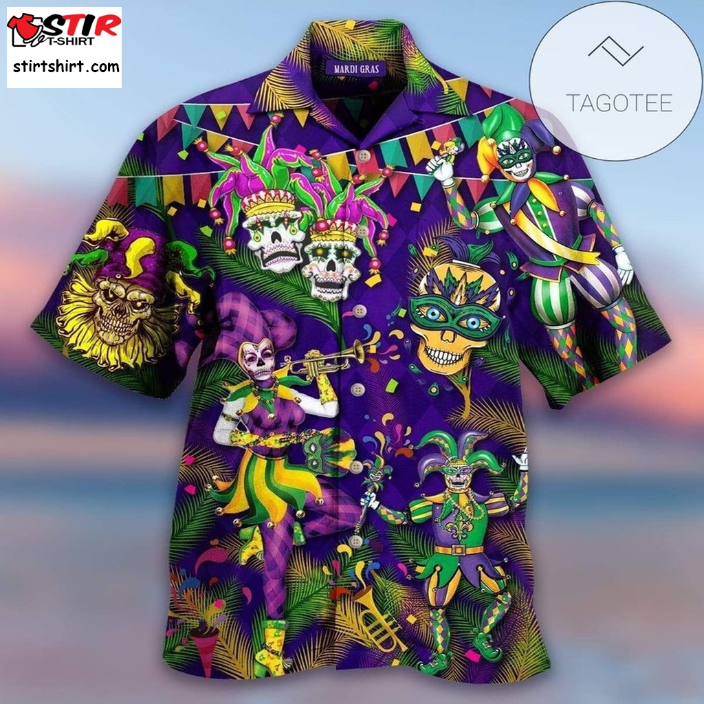 Mardi Gras Clown Skull Happy Purple Authentic Hawaiian Shirt 2023S  Mardi Gras 