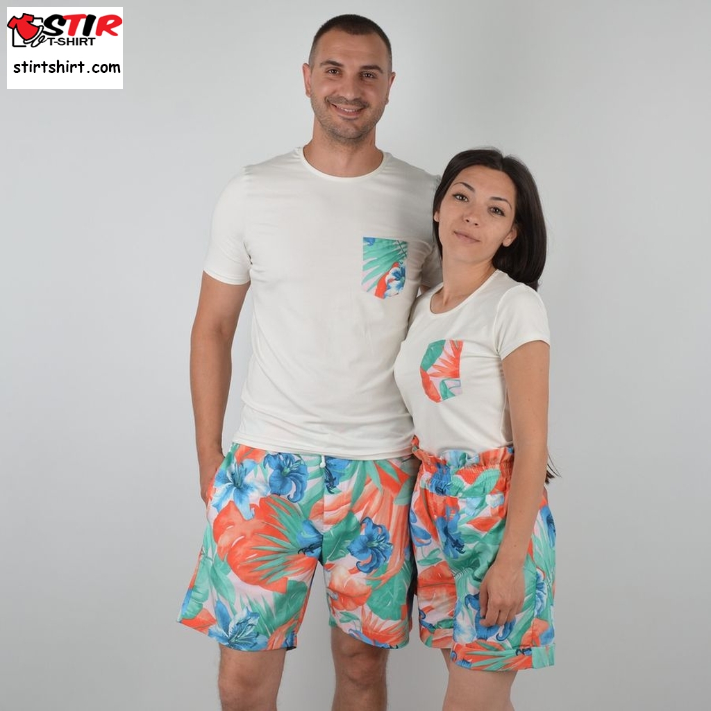 Matching Couple Hawaiian Outfits, His And Hers Hawaiian Shorts, Matching Couple Shirts, Hawaii Outfits, Couple Luau, Valentine's Day Gift   Funny