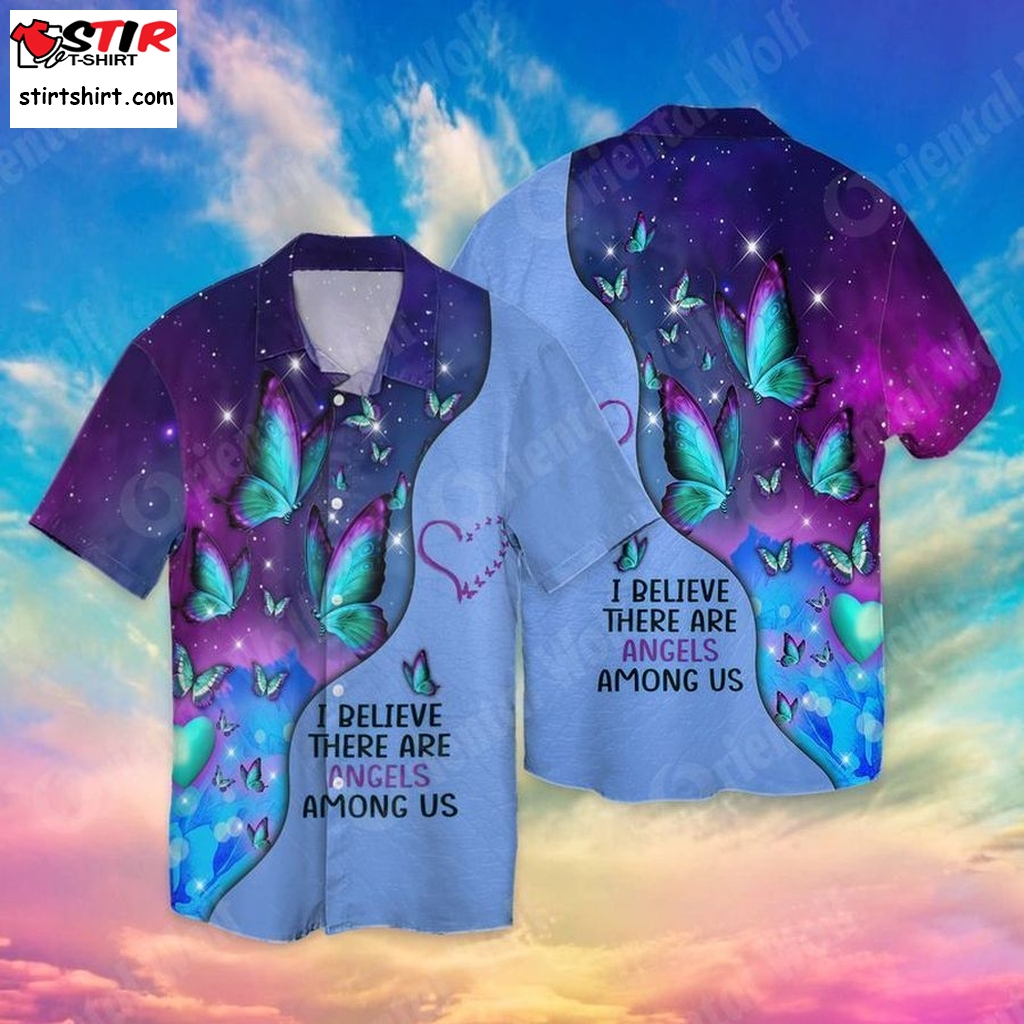 Memorial Day Butterfly I Believe There Are Angels Among Usfor Men And Women Graphic Print Short Sleeve Hawaiian Casual Shirt Y97