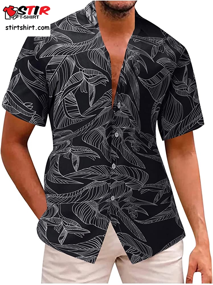 Men Hawaiian Shirt Slim Fit Cotton Mens Fashion Floral Hawaiian Shirts Short Sleeve Button Down Beach Casual Shirt