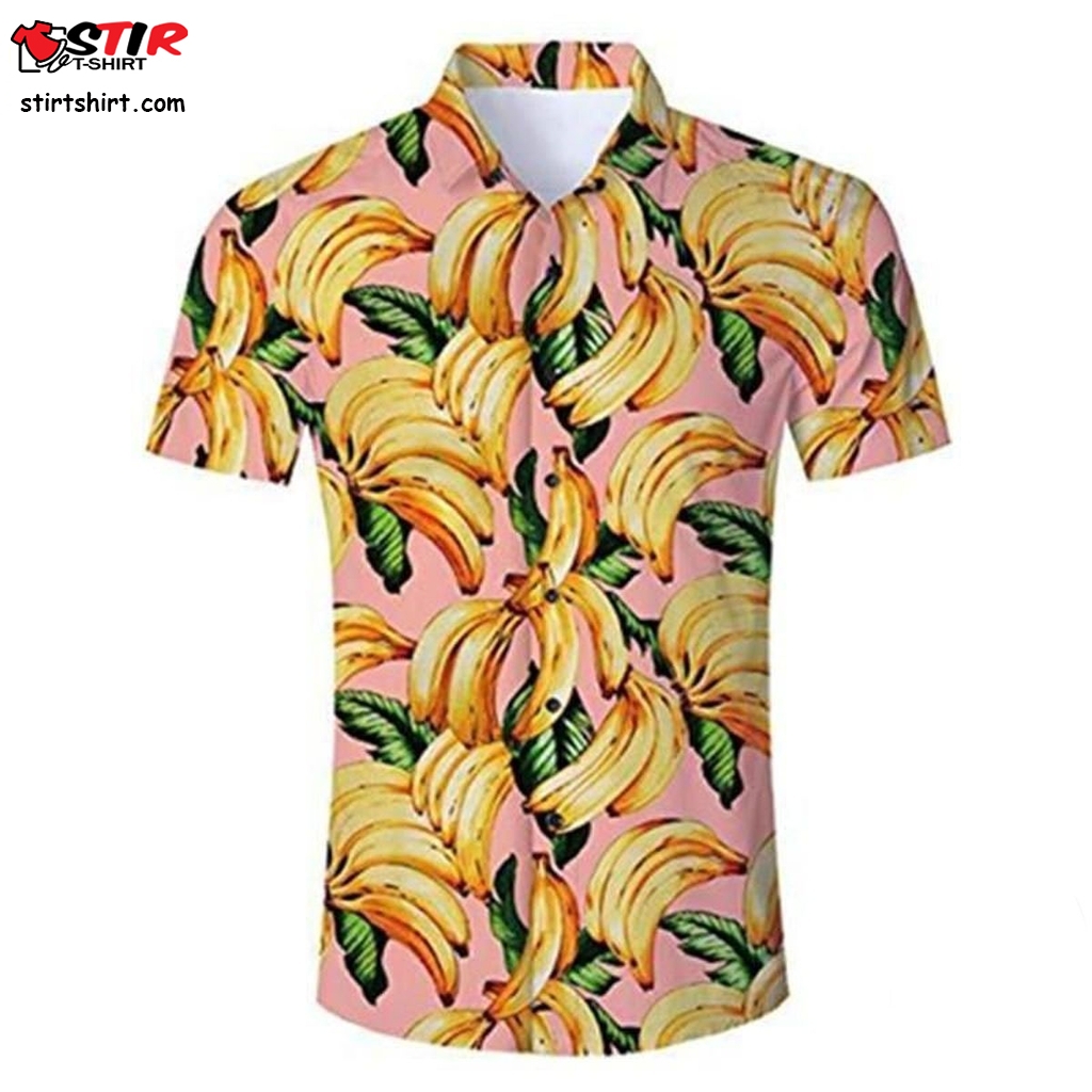 Mens Authentic Hawaiian Shirt 2023 Pink Banana